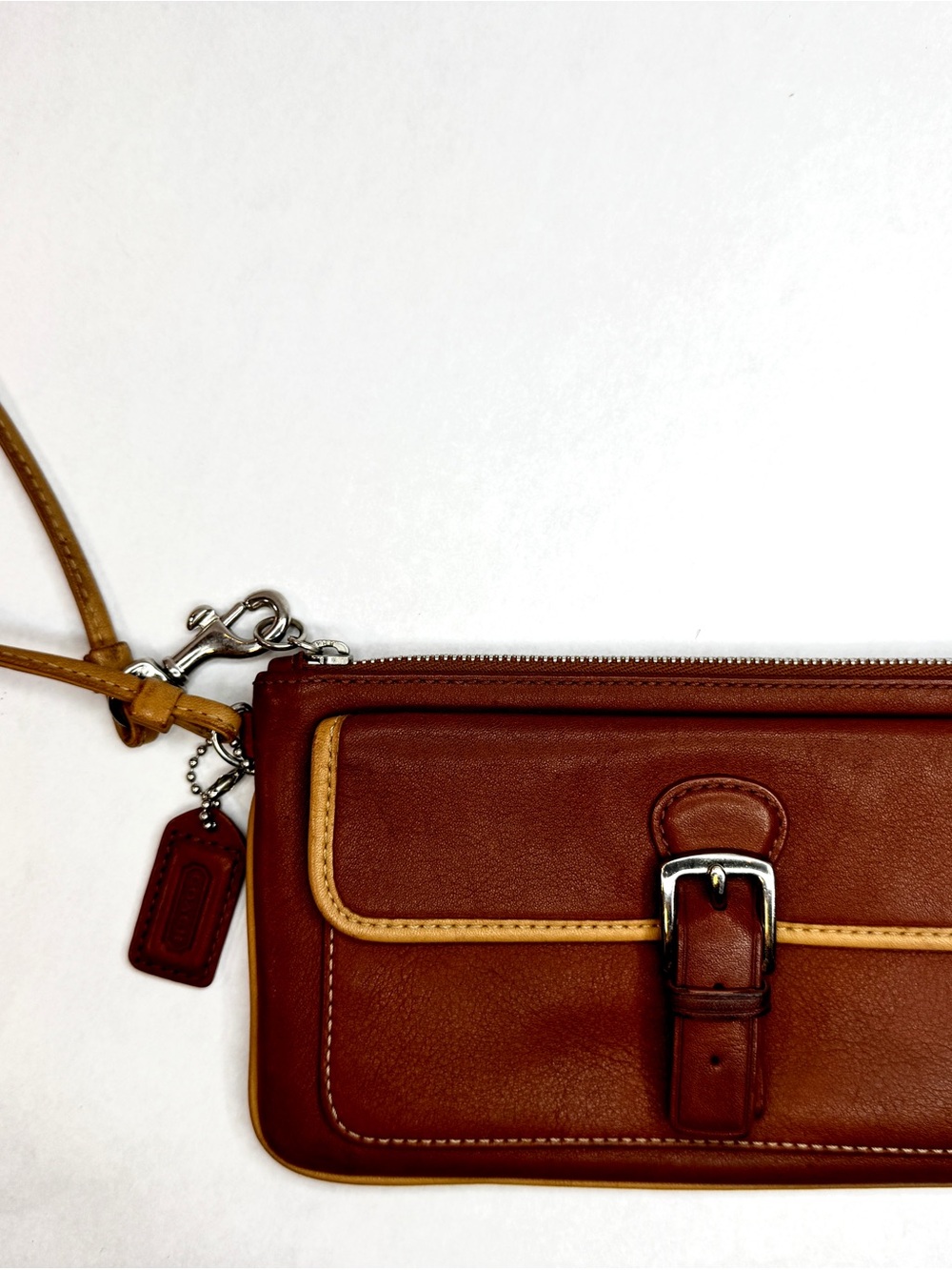 Vintage Coach Factory Brown Leather Buckle Wristlet Clutch Wallet